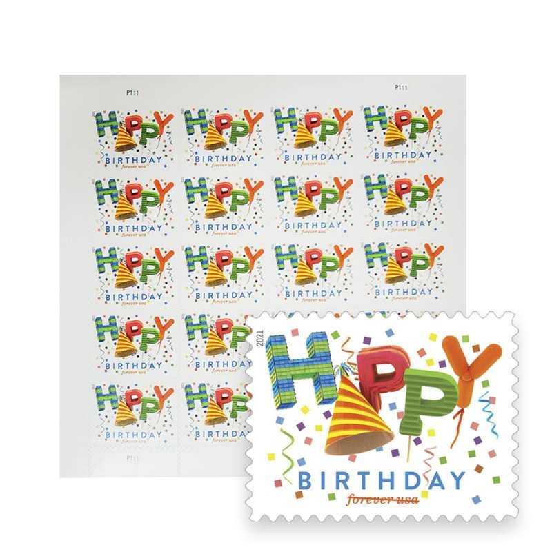 USPS Happy Birthday Forever Stamps 2021 - Sheet of 20 Postage Stamps