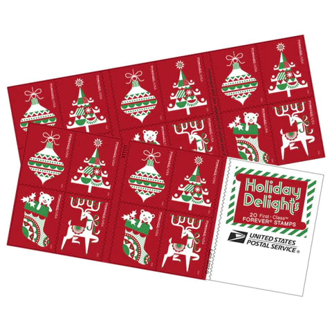 USPS Holiday Delights 2020 Forever Stamps - Booklet of 20 Postage Stamps