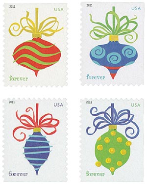USPS Holiday Baubles 2011 Forever Stamps - Booklet of 20 Postage Stamps