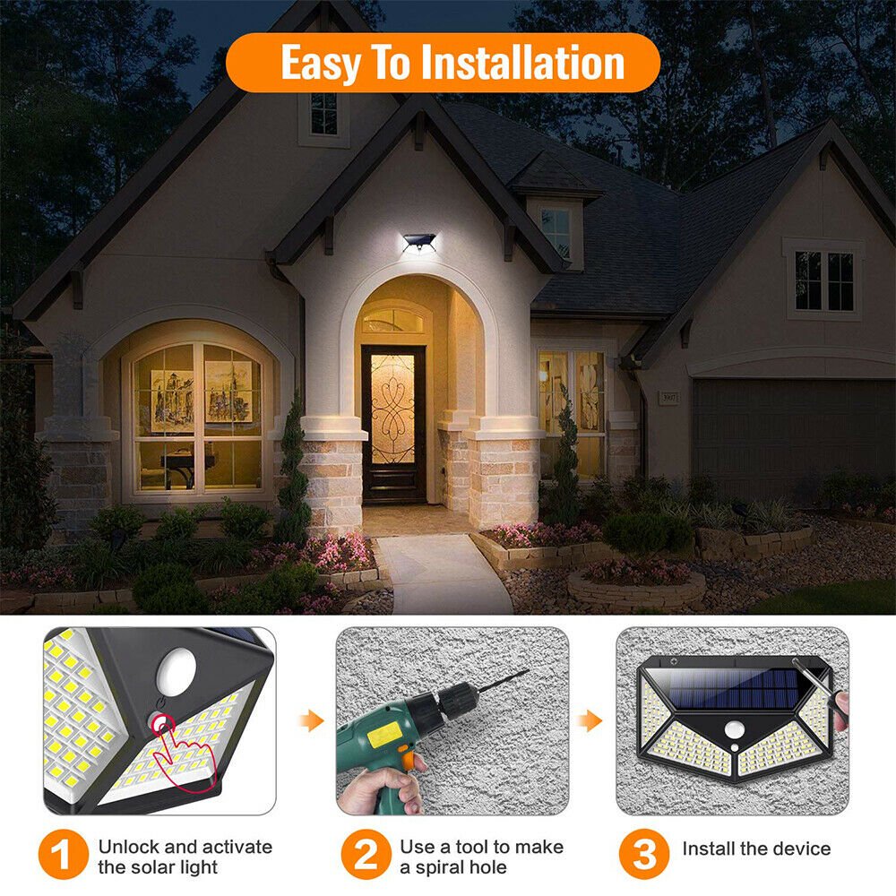 2 Pack 100 LED Solar Power Motion Sensor Outdoor Garden Lamp 