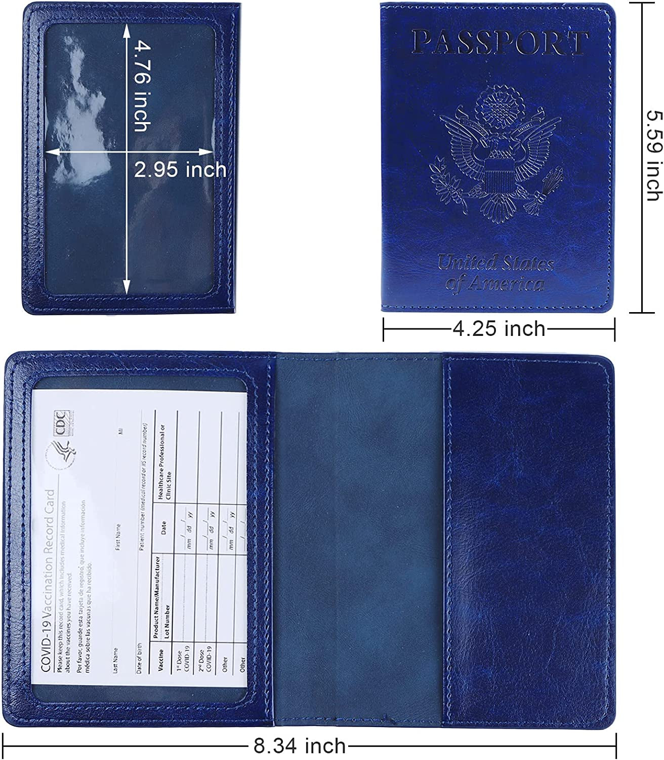 2 Pack Passport and Vaccine Card Holder Combo - Passport Holder with Vaccine Card Slot Protector, Slim Passport Cover, Pu Leather Passport Wallet Case Waterproof