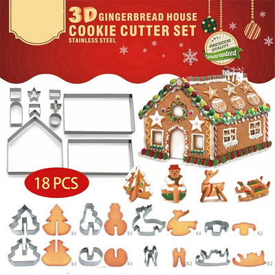18PCS 3D Christmas Gingerbread House Cookie Cutters, Festive Xmas House Cookie Cutter Mold Set, Gingerbread House Kit,Diy Baking Pastry Tool Small Gingerbread House Biscuit Mold,Haunted House Gift Box