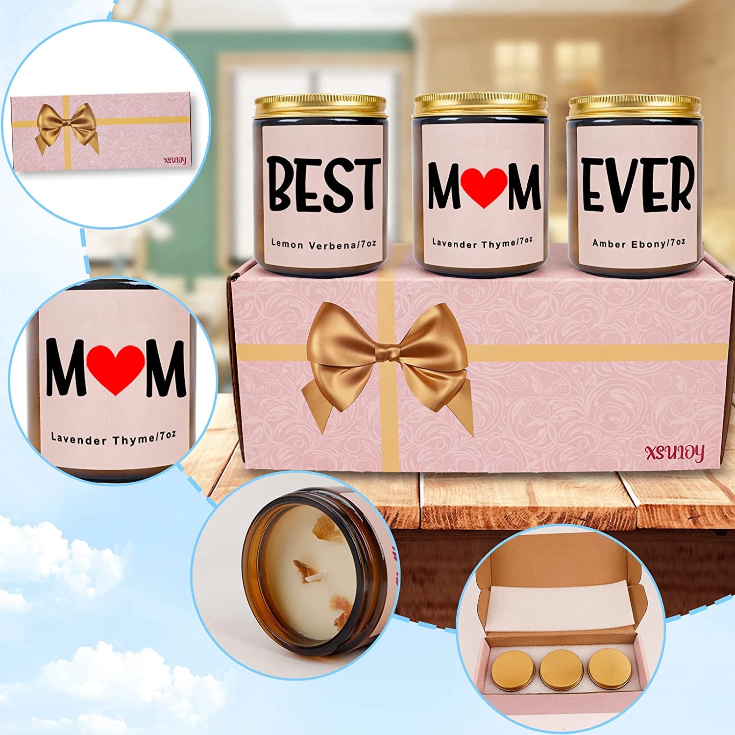  Best Mom Ever Scented Candles Gifts Set (3 Pack, 7 Oz)