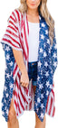  Women's American Flag Kimono Cover up Beachwear Cardigan Loose Tops Shirt Blouse