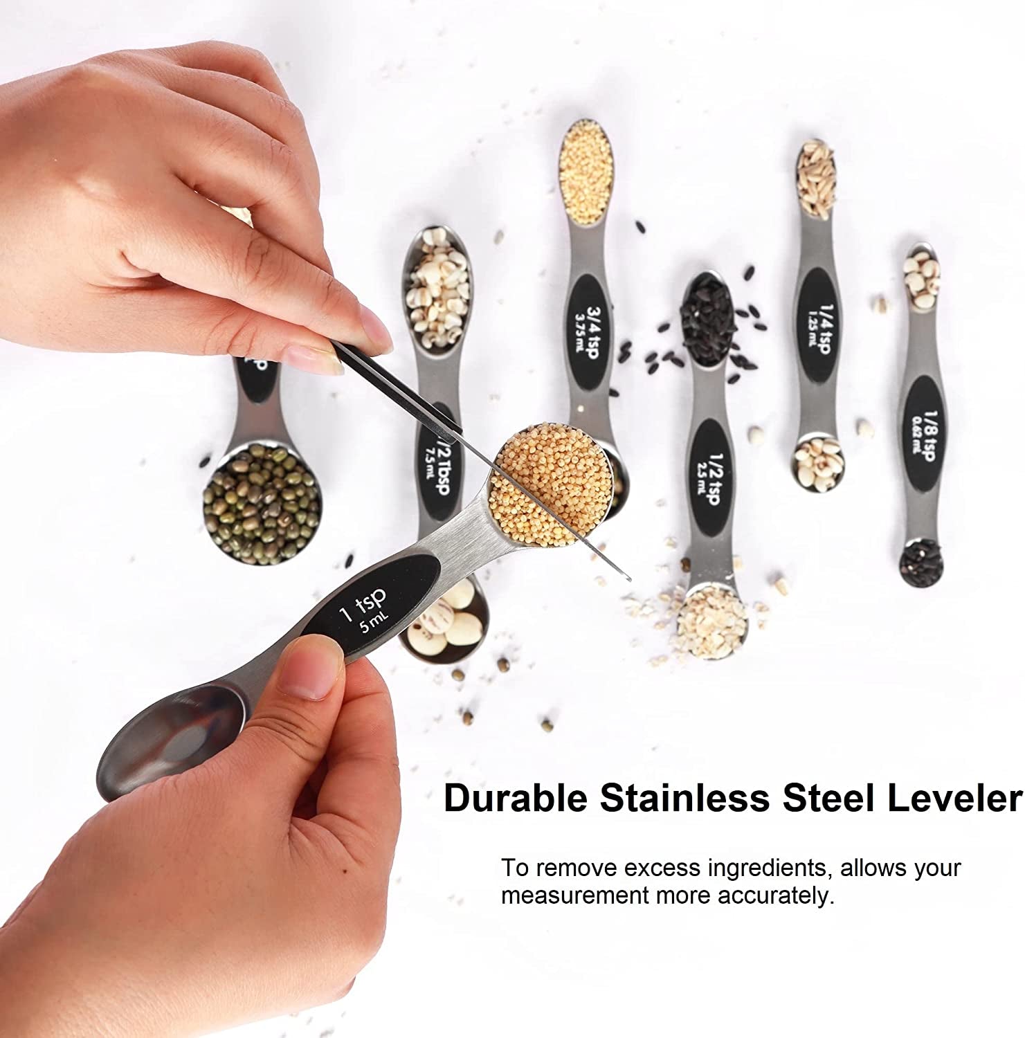 Magnetic Measuring Spoons Set Stainless Steel with Leveler