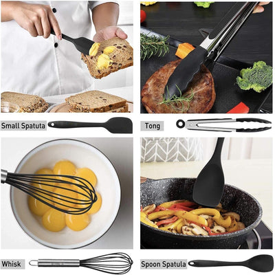  Silicone Heat Resistant Cooking Utensils With Holder 