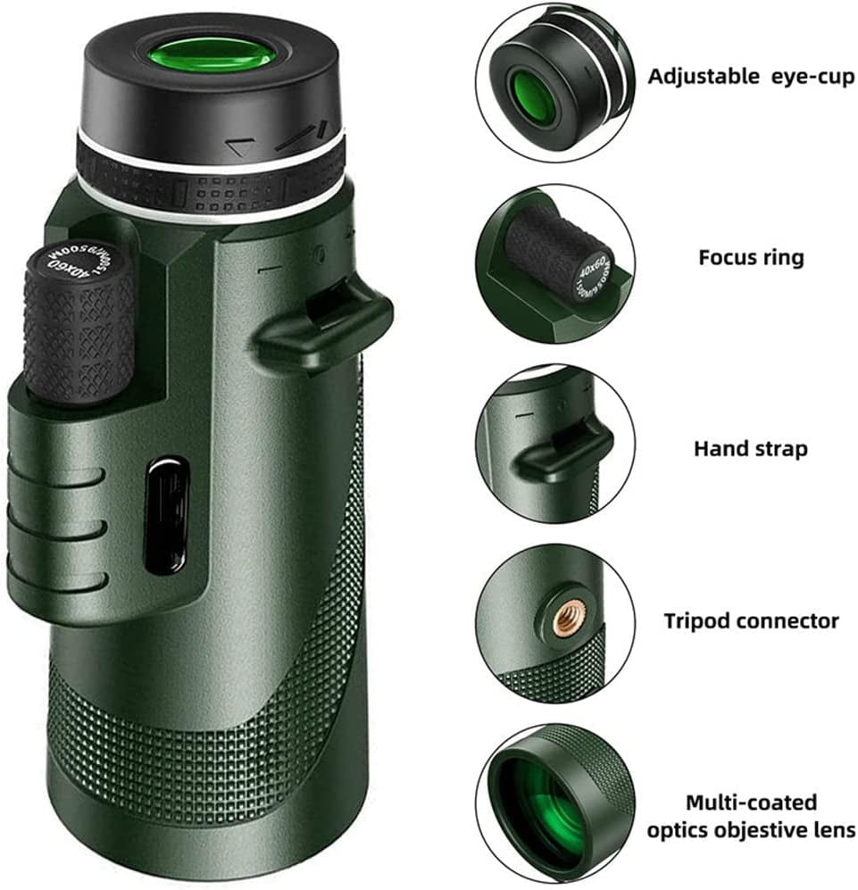 AFSKU 40x60 Monocular Telescope, High Power Hd Zoom Monocular Binoculars,Portable Waterproof Fogproof with Smartphone Holder & Tripod for Bird Watching Hunting Travelling Wildlife Secenery