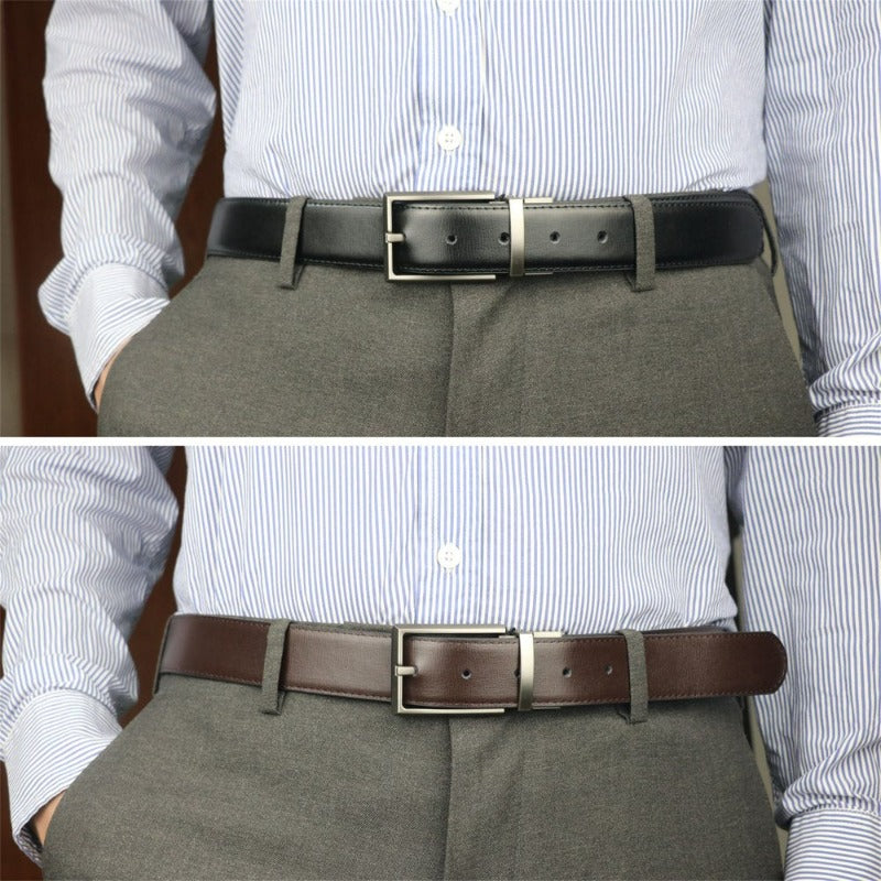 Men's Reversible Leather Belt, One Belt Reverse for 2 Sides Fit for Waist Size 32-34"