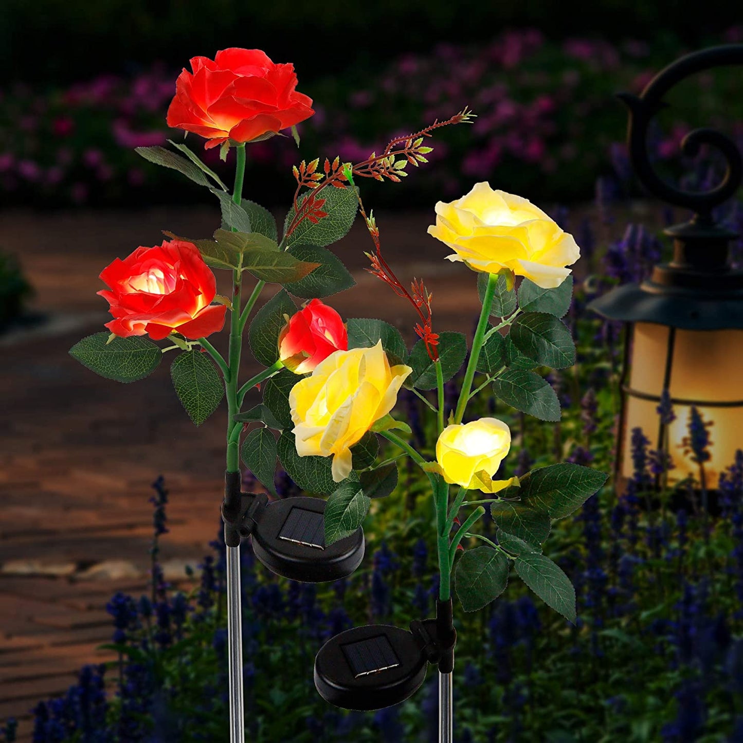  2 Pack Solar Garden Stake Lights, Outdoor Chrysanthemum Lights, LED Solar Powered Lights for Patio Lawn Garden Yard Pathway Decoration, Yellow