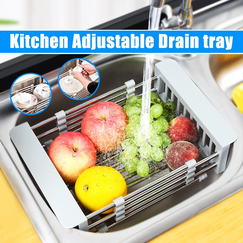 Expandable Dish Drying Rack over the Sink Dish Basket Drainer with Telescopic Arms Functional Kitchen Sink Organizer for Vegetable (8"-17") X 3.6" X 9"