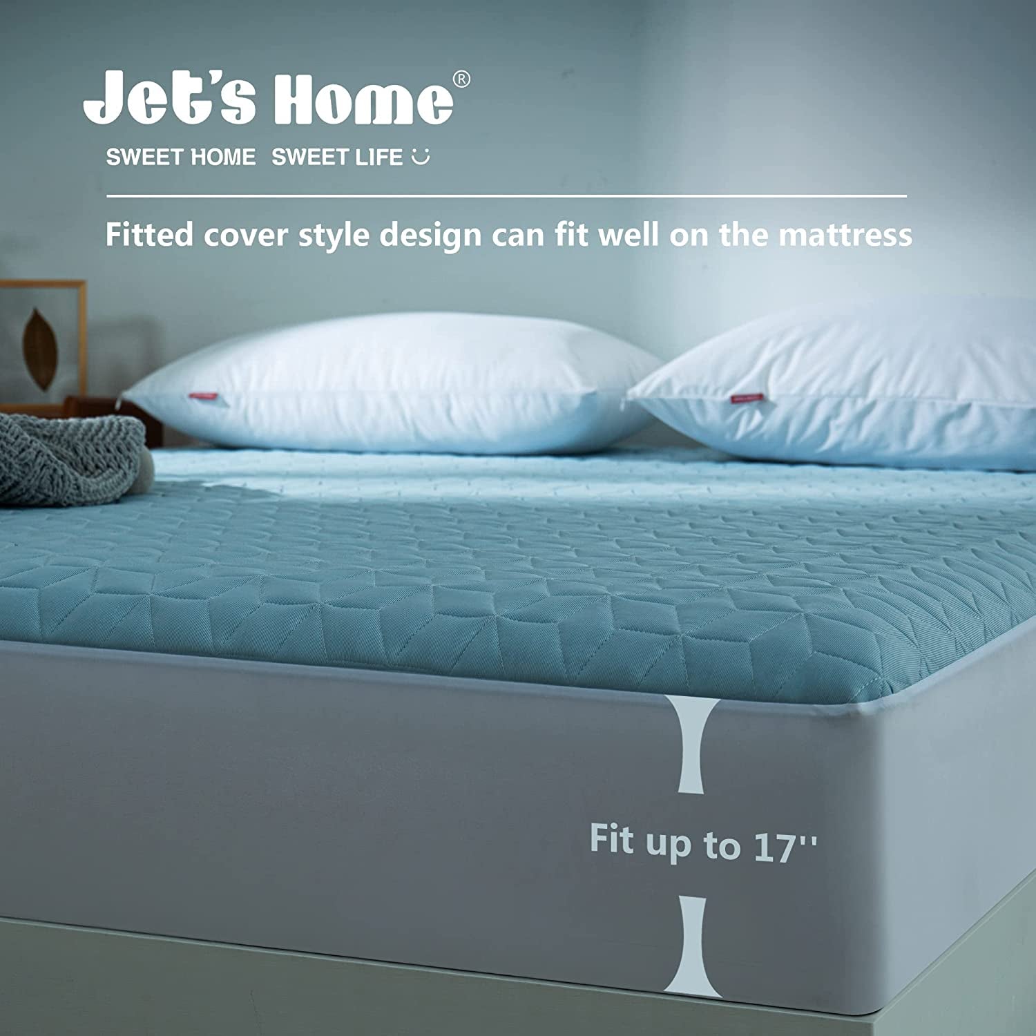 Jet'S Home King Waterproof Mattress Protector - Cooling Mattress Pad with Ultra Soft Quilted Mattress Cover Soft Breathable Machine Washable,Quiet Non Noisy with Deep Pocket up to 17’’
