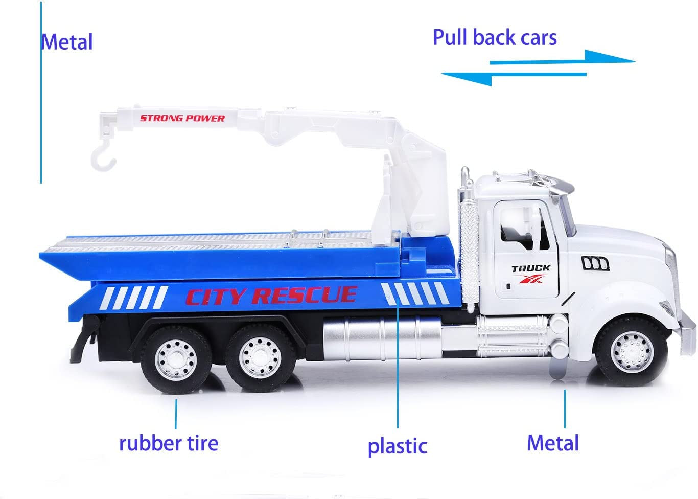 Metal Tow Trcuks Toy Trucks with Hook and Car for Boys Pull Back Trcuk Toys Wiht Light and Sound for Kids (1:32 Metal Tow Truck)