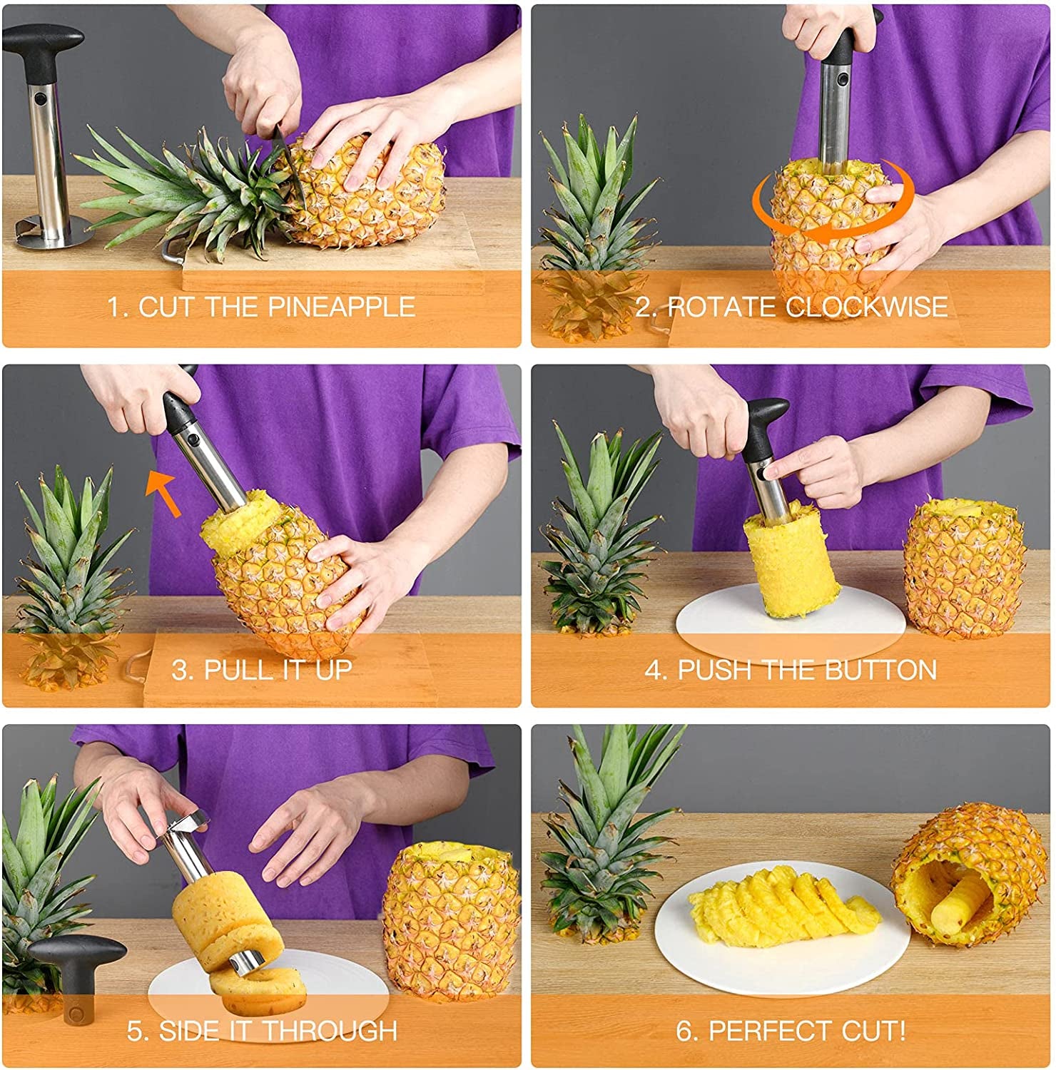 Pineapple Corer and Slicer Tool, Premium Stainless Steel Pineapple Core Remover Tool with Detachable Handle, Super Fast and Easy Pineapple Cutter for Home & Kitchen