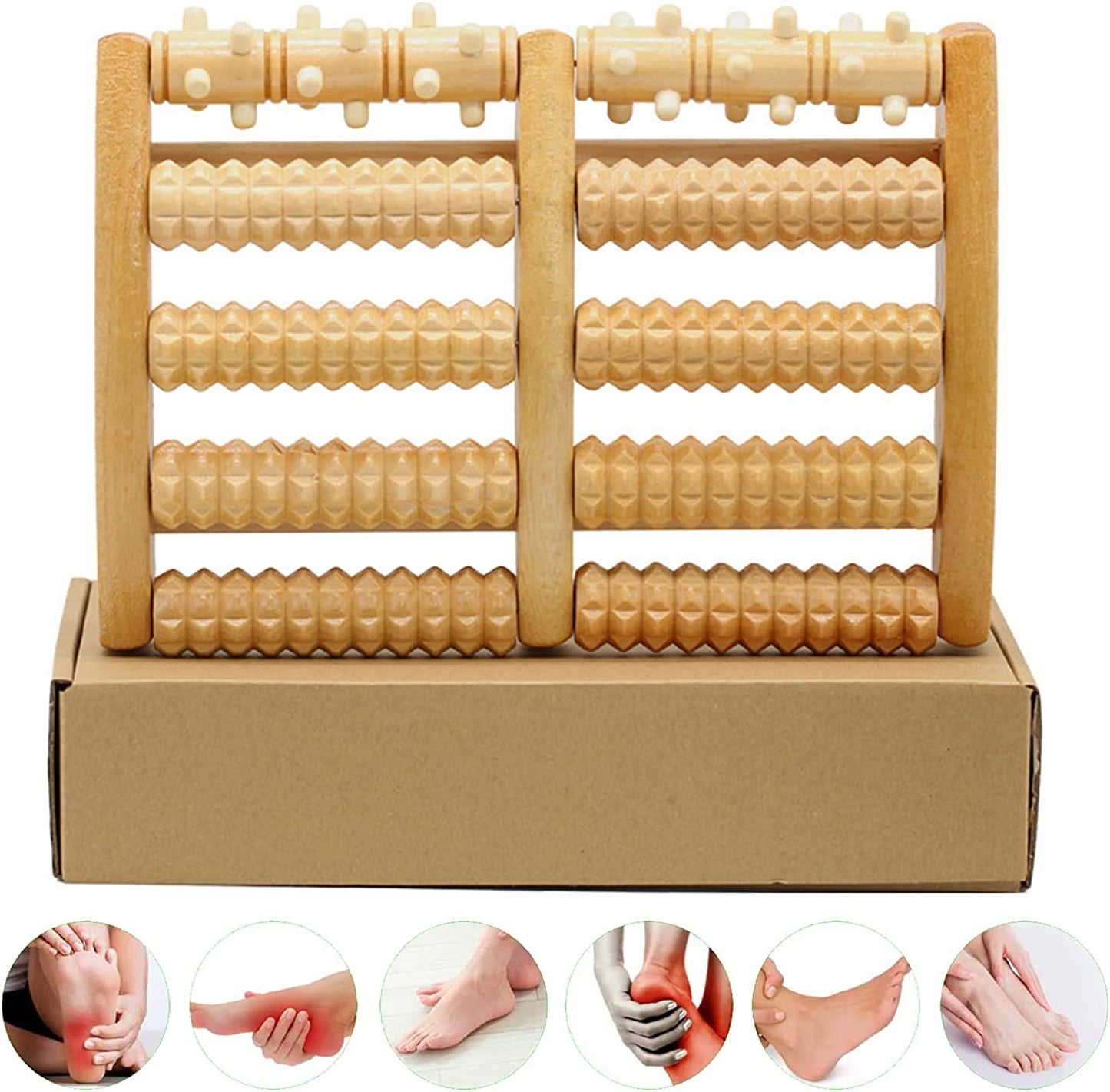 Foot Massager Roller - Plantar Fasciitis & Stress Relief, Heel, Arch, Muscle Aches, Foot Pain - Relaxation Gifts for Women, Men - Shiatsu Massage, Large Wooden Dual Feet Roller for Relax