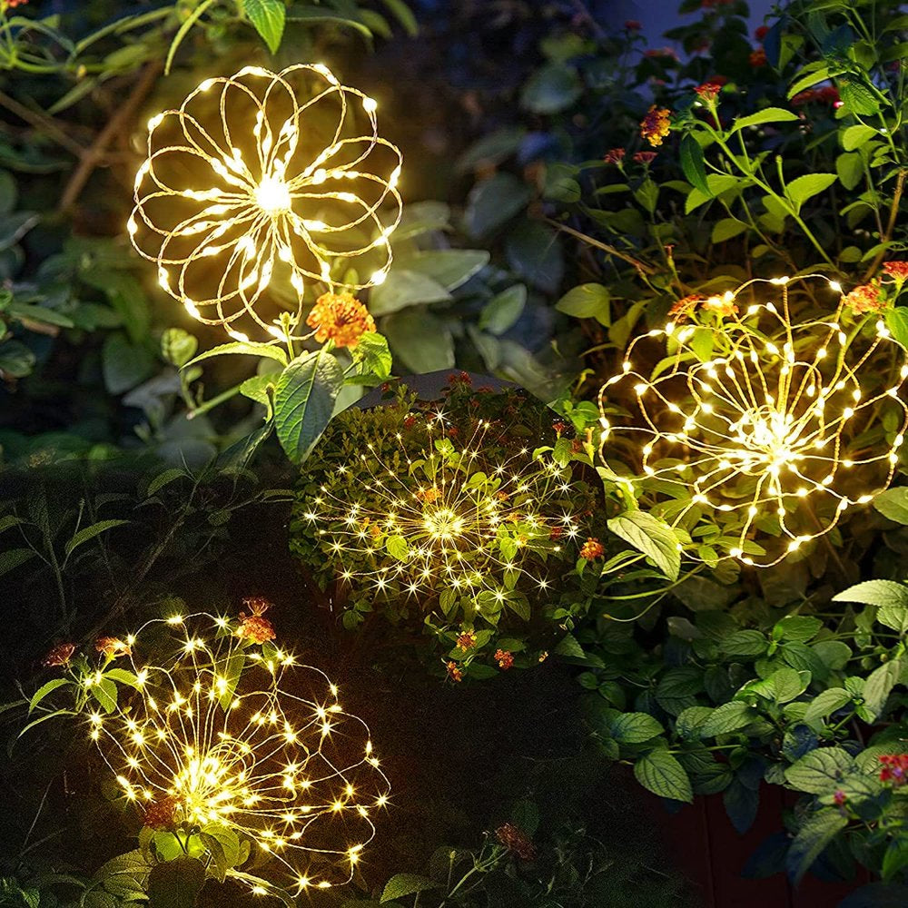 Outdoor Solar Lights,Solar Firework Light, 4 Pack Solar Garden Lights with 120 LED Stake Starburst Lights 8 Modes Patio Fairy Lights for Pathway Lawn Backyard Decoration(Warm White)