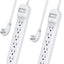 Wishinkle Surge Protector with 6 Outlets, 2.5-Foot Flat Plug Extension Cord Power Strip, 500 Joule, Multiple Protection Outlet Strip for Home, Office, Travel, School, Pack of 2