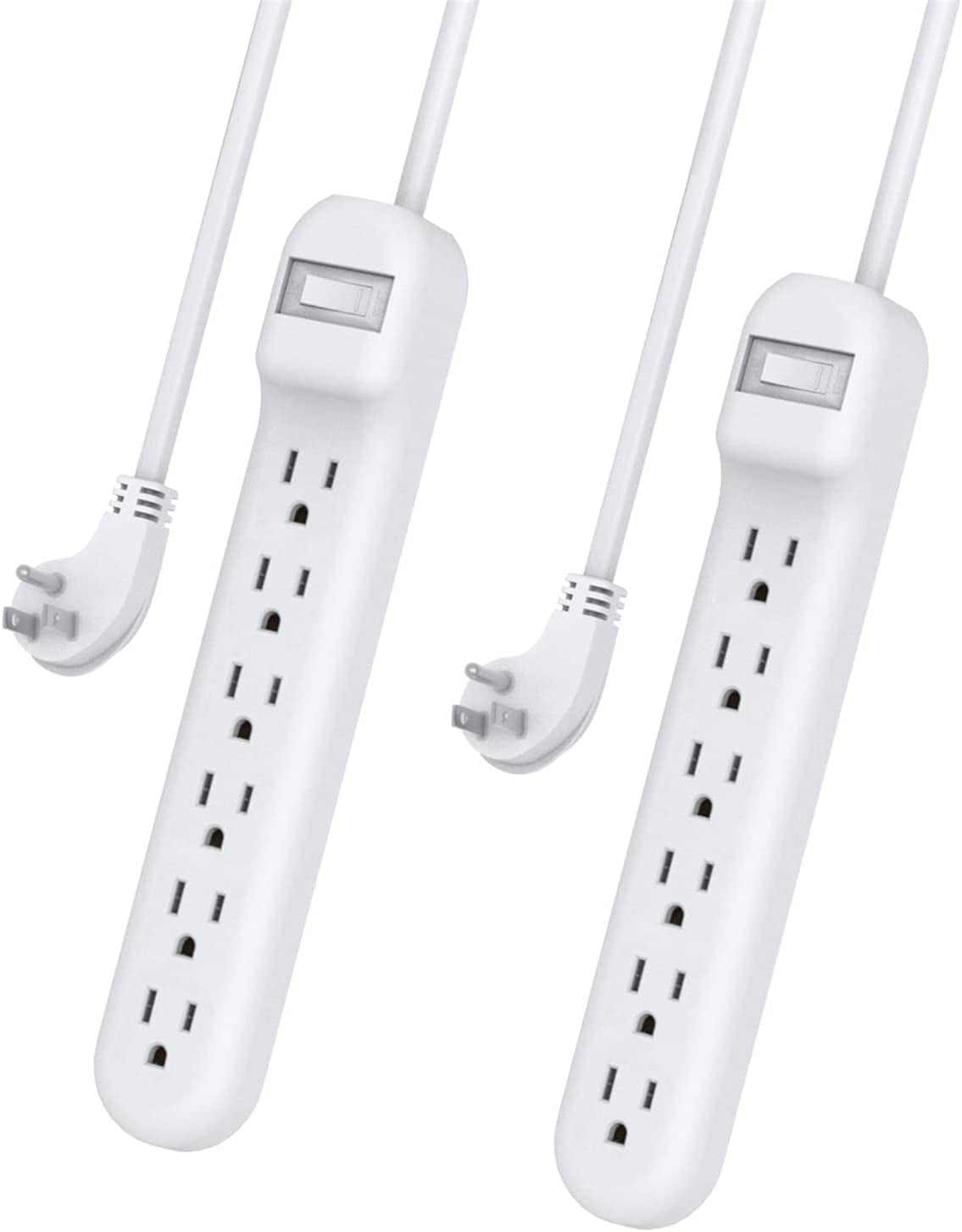 Wishinkle Surge Protector with 6 Outlets, 2.5-Foot Flat Plug Extension Cord Power Strip, 500 Joule, Multiple Protection Outlet Strip for Home, Office, Travel, School, Pack of 2