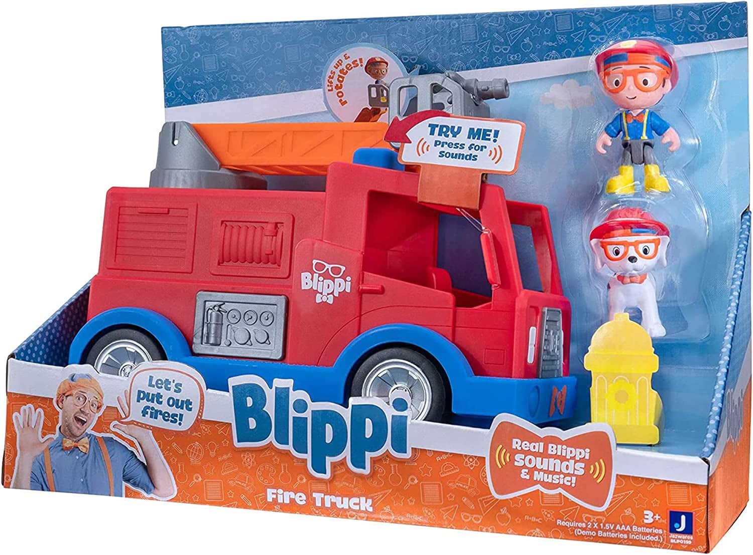 Blippi Fire Truck - Fun Freewheeling Vehicles with Freewheeling Features Including 3 Firefighter and Fire Dog, Sounds and Phrases - Educational Vehicles for Toddlers and Young Kids