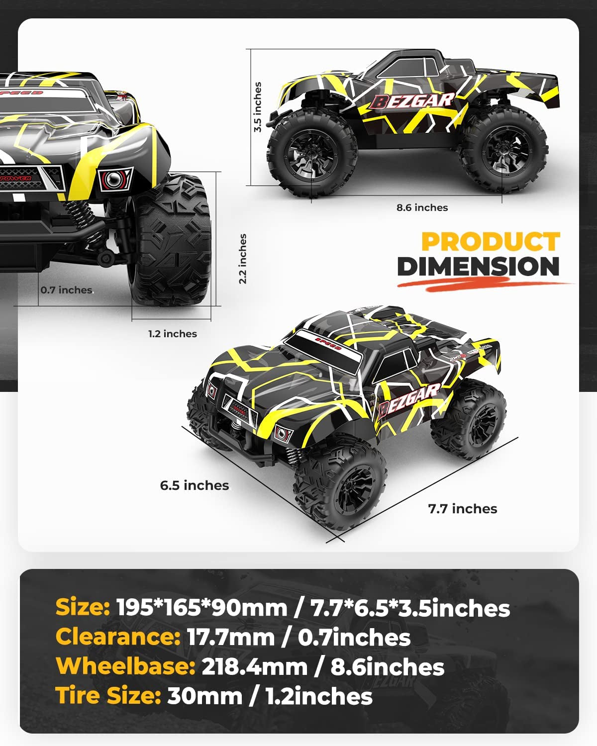 TS201 RC Cars-1:20 Remote Control Cars - 2WD,15 Km/H All Terrains Offroad Remote Control Truck - Rc Racing Car with 2 Rechargeable Batteries,Holiday Xmas Gift for Boys Kids,Adults