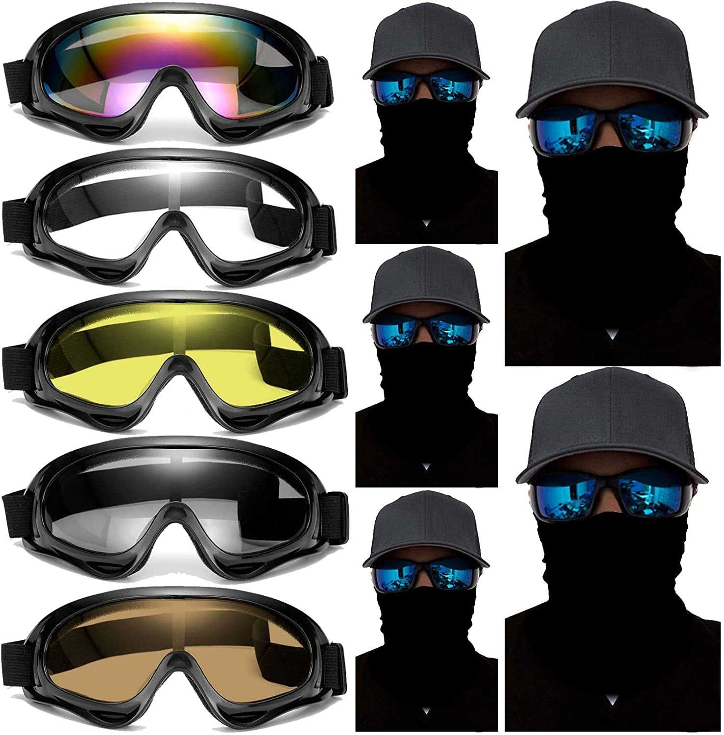 10 Packs Motorcycle Accessories, 5PCS Dirt Bike Ski Goggles Dustproof Windproof Safety Glasses and 5PCS Face Masks