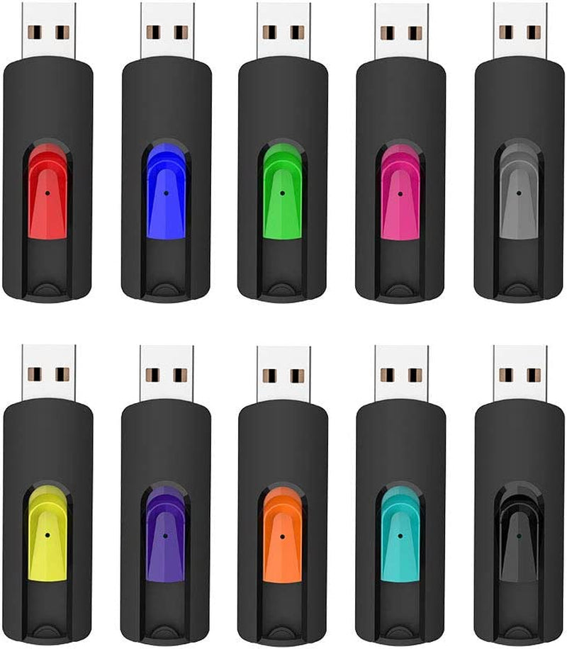 10 Pack 32GB USB Flash Drives Slide Retractable Memory Stick Bulk USB 2.0 Thumb Drive Jump Drive Zip Drive USB Sticks Data Storage Backup for PC Mac (32G, 10 Mixed Color)