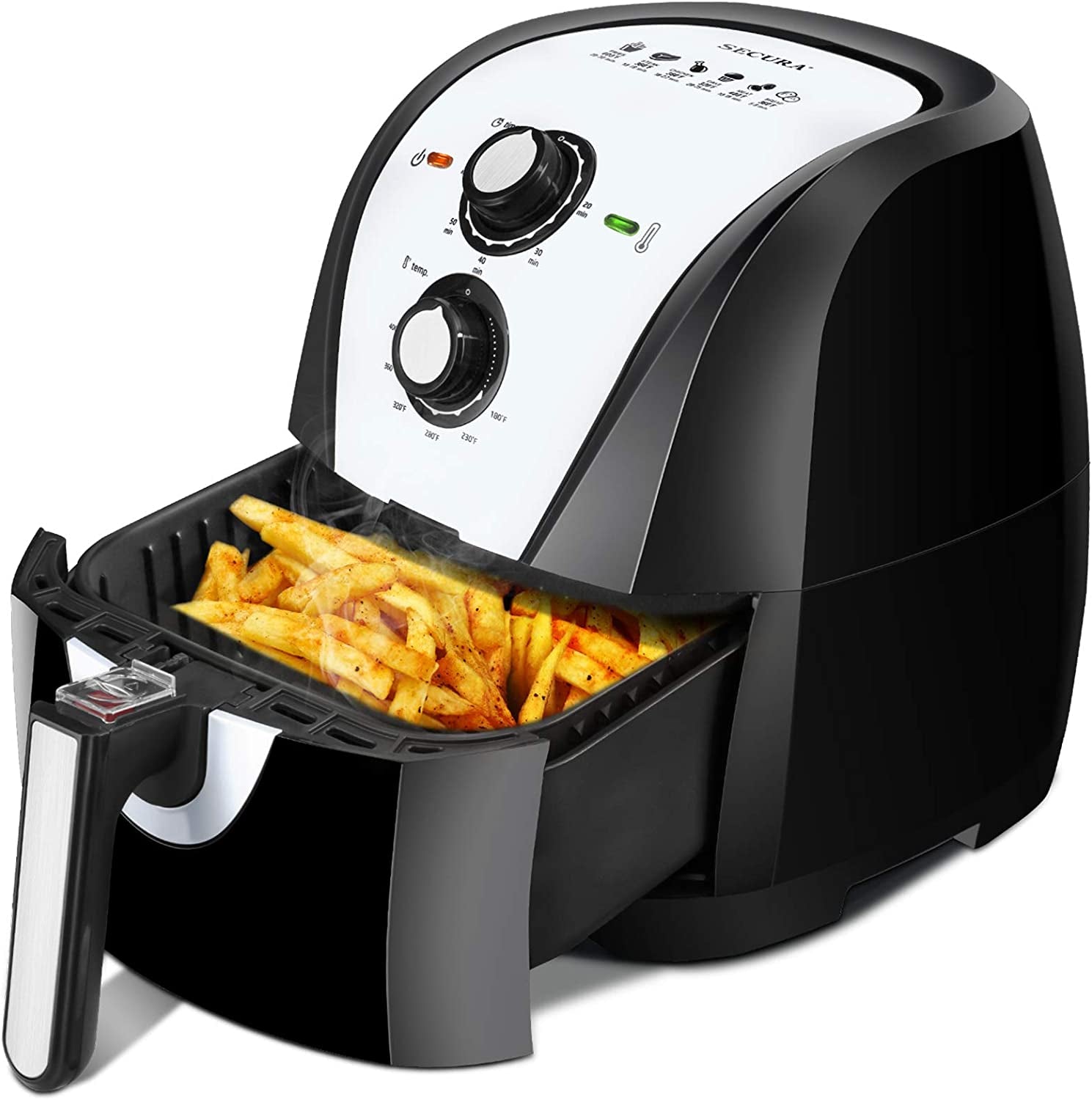 Secura Air Fryer XL 5.3 Quart 1700-Watt Electric Hot Air Fryers Oven Oil Free Nonstick Cooker W/Additional Accessories, Recipes, BBQ Rack & Skewers for Frying, Roasting, Grilling, Baking (Gray)