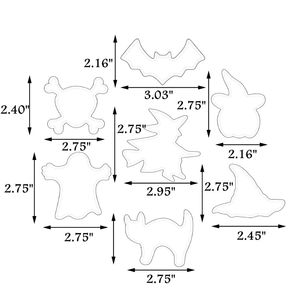 Halloween Cookie Cutters Set, Metal Biscuit Molds for Baking Bat,Cat,Witch,Pumpkin,Ghost,Spider,Skull,Witch Hat Shapes for Party Treat Decoration 7PCS