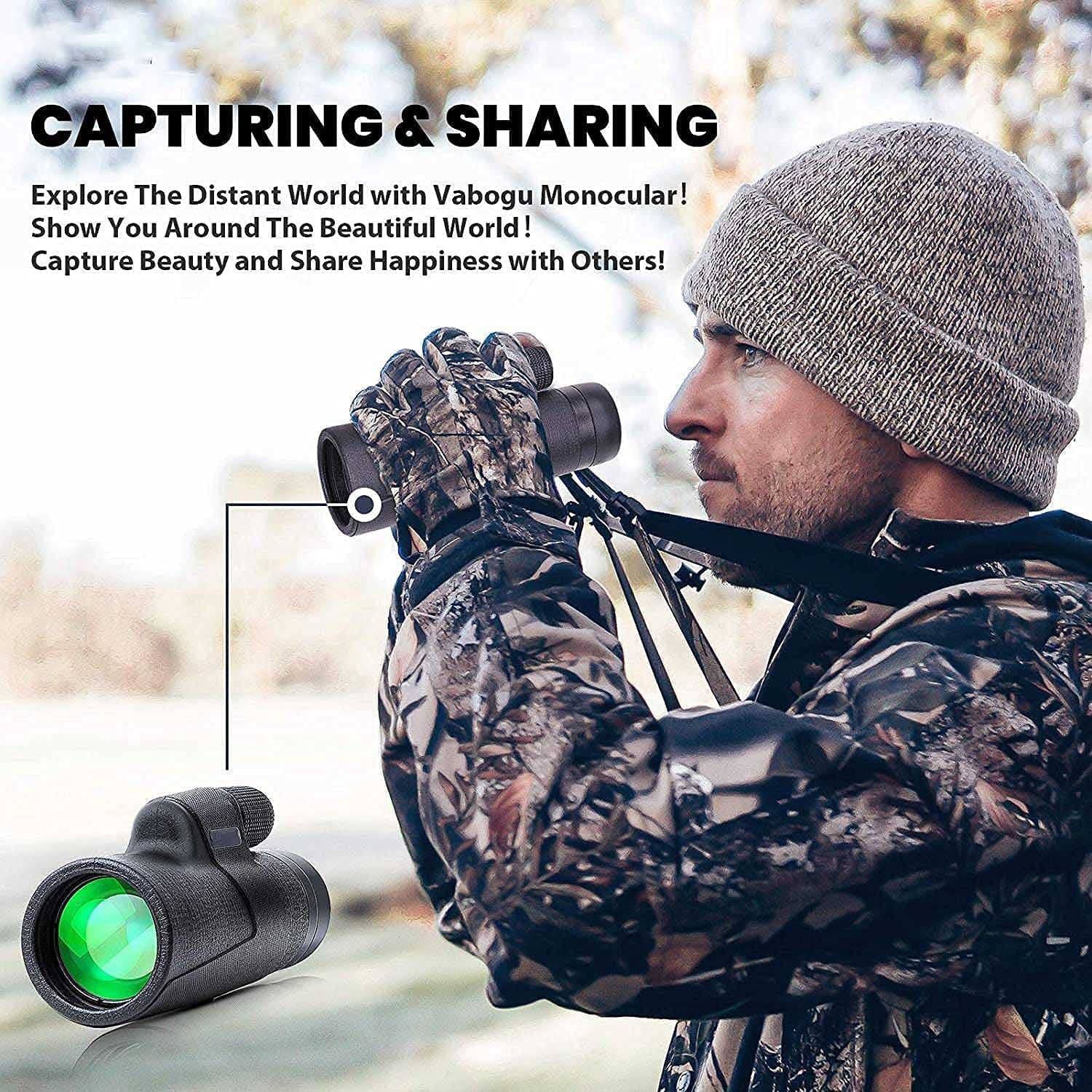 Monocular Telescope,12X50 High Power HD Monocular with Smartphone Holder Tripod Waterproof Night Vision and Clear Prism Dual Focus,Hunting Travelling Wildlife Bird Watching Gifts, Black
