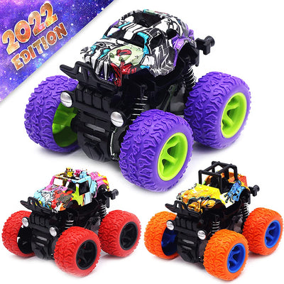 Monster Trucks Toys for Boys - Friction Powered 3-Pack Mini Push and Go Car Truck Playset for Boys Girls Toddler Aged 3 4 5 Year Old Gifts for Kids Birthday Christmas (Purple, Red, Orange, 3-Pack)