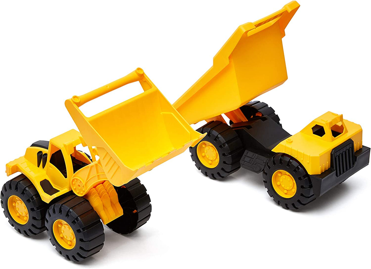 Amazon Basics Toy Construction Vehicle Set, Dump Truck and Bulldozer, Indoor/Outdoor, 10-Inch, Yellow