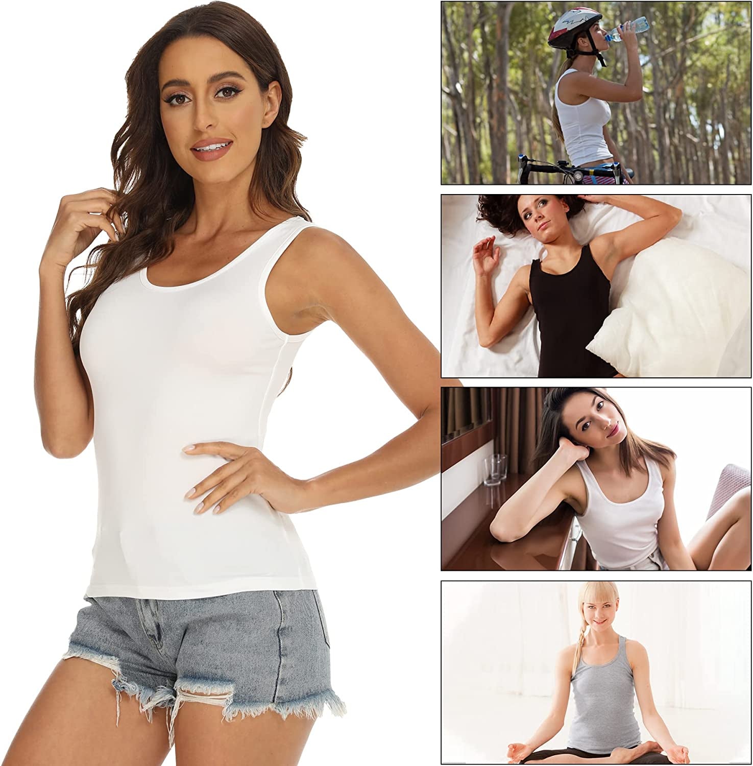 5 Pcs Basic Tank Tops for Women Undershirt Tank Top Sleeveless under Shirts