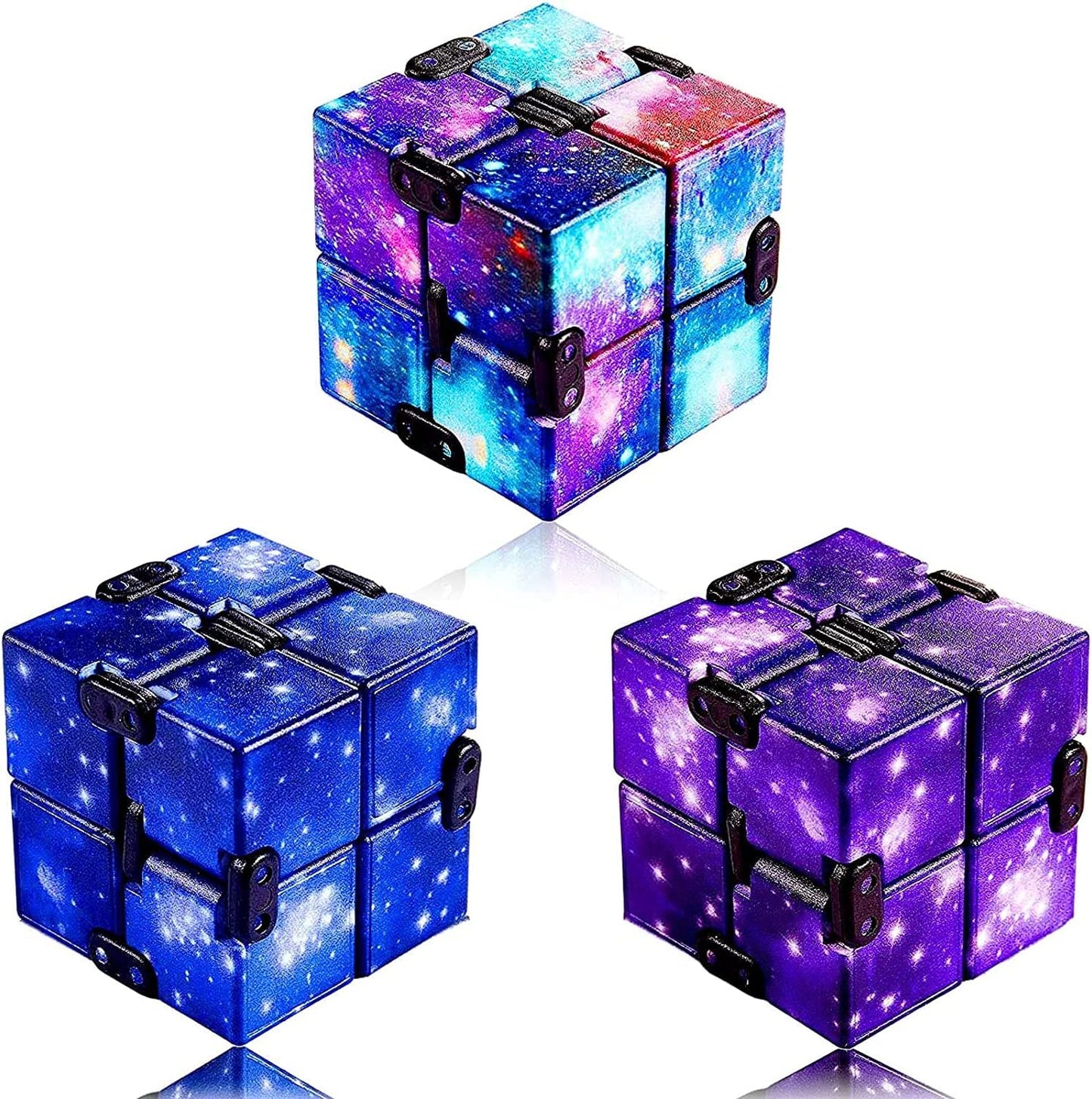 3 Pack Infinity Cube Fidget Toys, Galaxy Fidget Cube Stress and Anxiety Relief Toys, Toy Relaxing Hand-Held