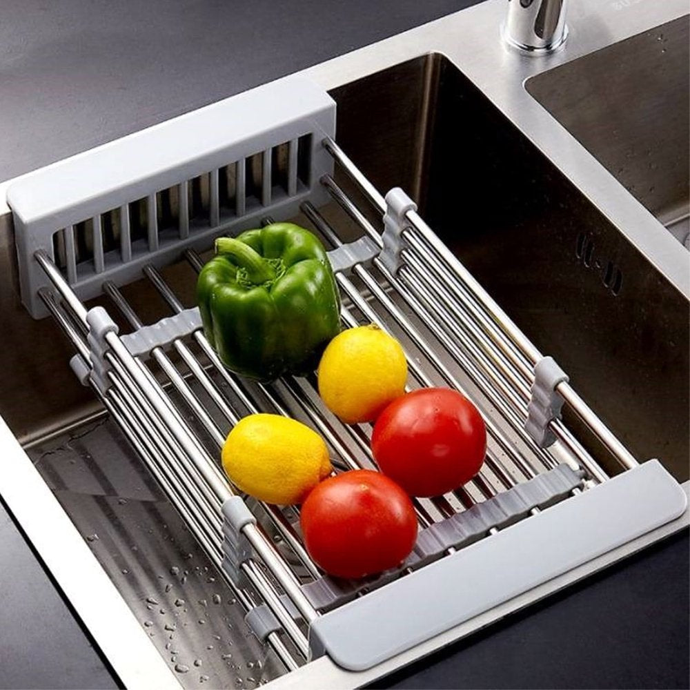 Expandable Dish Drying Rack over the Sink Dish Basket Drainer with Telescopic Arms Functional Kitchen Sink Organizer for Vegetable (8"-17") X 3.6" X 9"