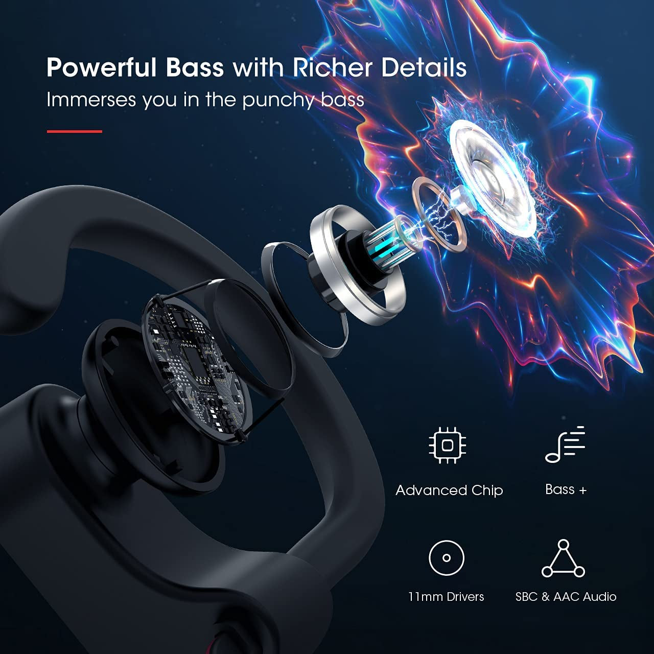 Bluetooth Headphones, Running Headphones W/16 Hrs Playtime, Hi-Fi Stereo Sports Earbuds IPX7 Waterproof/Cvc6.0 Noise Cancelling Microphone Wireless Earphones, Headsets for Workout,Gym