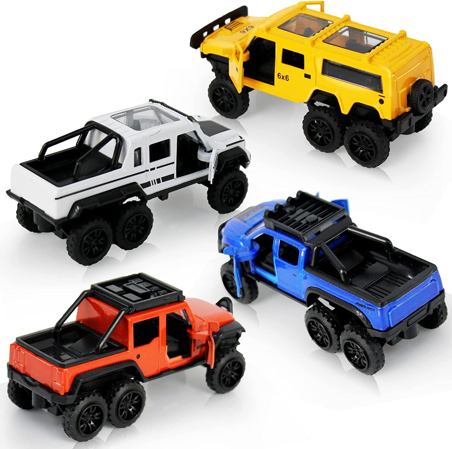 Diecast Toy Trucks 4 Pack Pull Back Toy Cars Openable Doors Off-Road Car Toys Birthday Gift for Boys and Toddlers (Original)