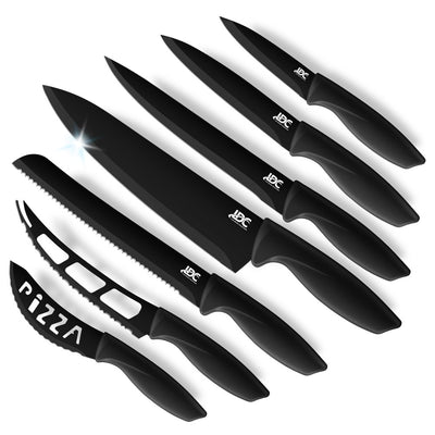  7 Piece Kitchen Knife Set - Steak Knives, Cheese Knife, Pizza Knife, Bread Knife, Carving Knife - Stainless Kitchen Knives