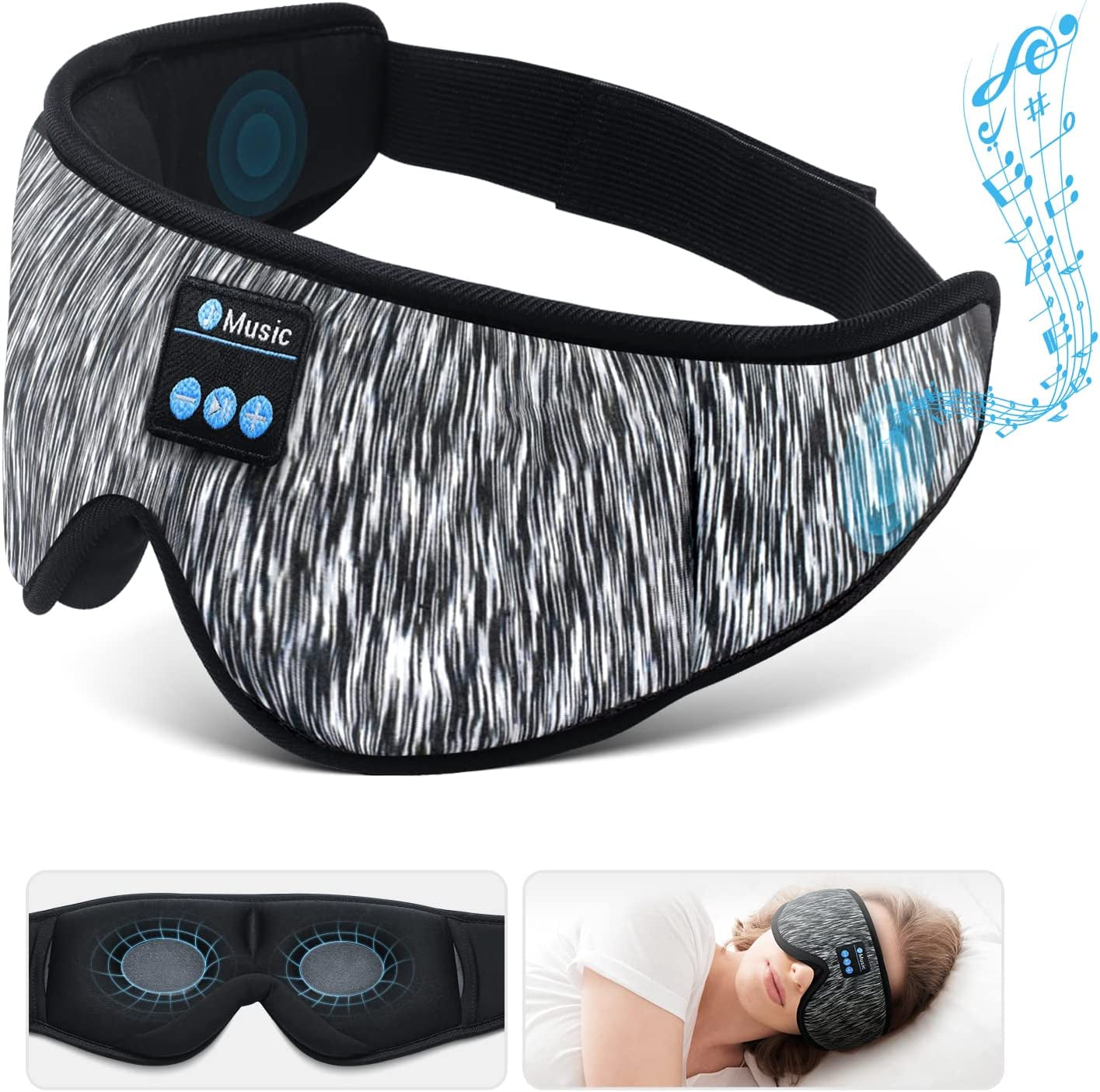 Bluetooth Sleep Eye Mask 3D Sleep Headphone with Headphones with Speakers and Microphone, Wireless Music Sleeping Eye Mask Washable Earbuds for Side Sleeper, Air Travel, Office Nap, Meditation