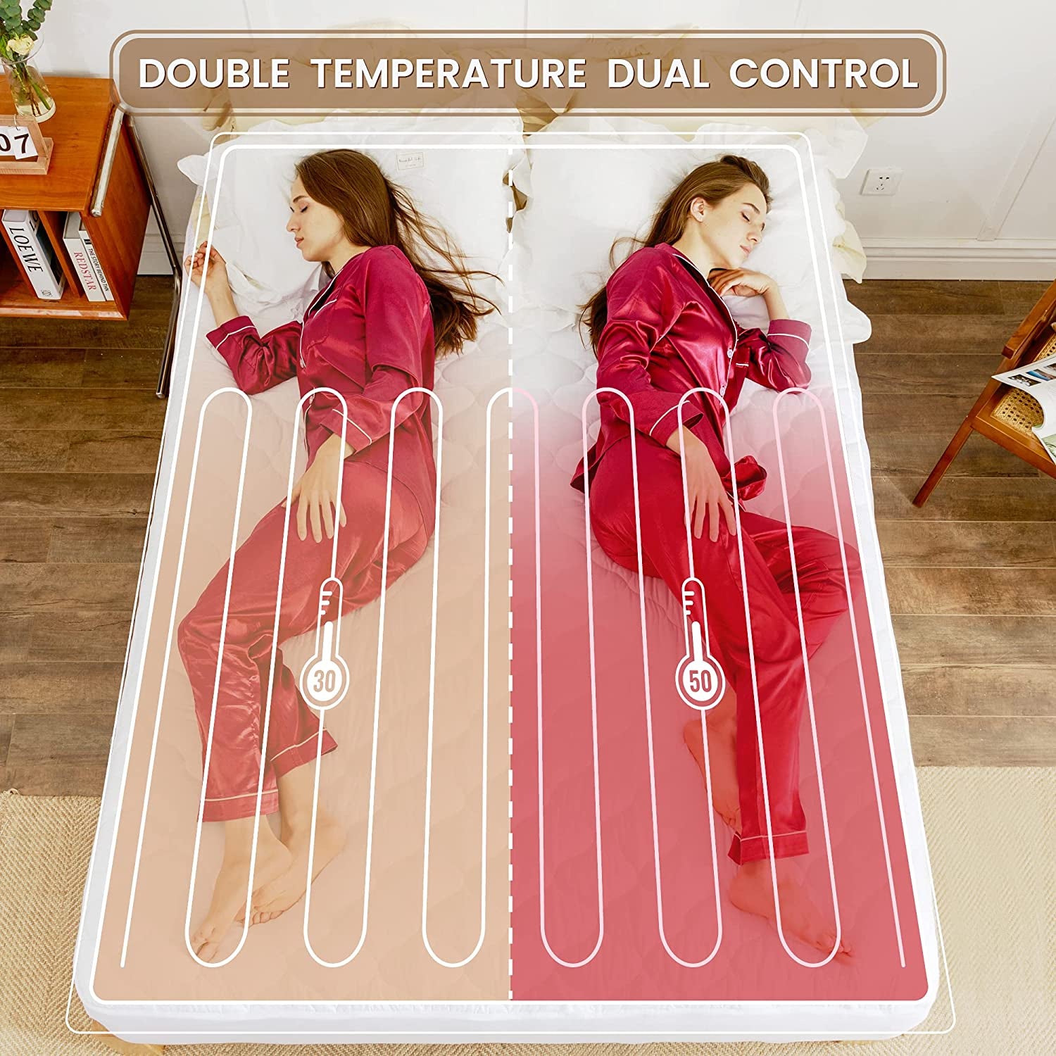 Heated Mattress Pad Queen Size Electric Mattress Pads Electric Bed Warmer Fit up to 21" with 11 Heat Settings Dual Controller 9 Hours Auto Shut Off