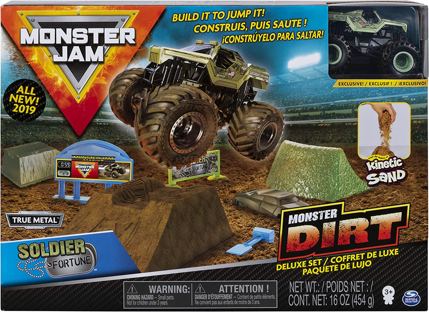 Monster Jam, Max D Monster Dirt Deluxe Set, Featuring 16Oz of Monster Dirt and Official 1:64 Scale Die-Cast Monster Jam Truck