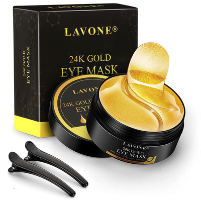 30 Pairs 24K Gold Under Eye Mask - Eye Masks for Dark Circles and Puffiness, Reduce Wrinkles, Eye Bags and Fine Lines, Under Eye Patches Skin Care for Women and Man, with Hair Clips.