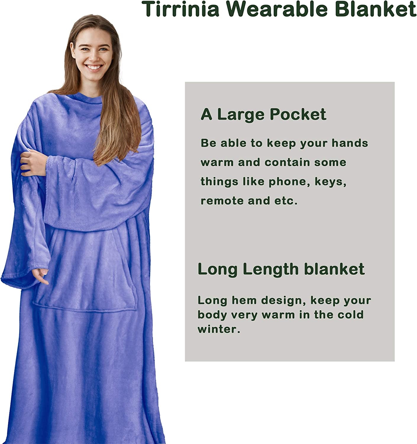 Fleece Blanket with Sleeves, Wearable Blanket with Snap Button, Cozy Soft Warm TV Blanket, Body Blanket with Front Pocket, Gift for Adults, Women, Father, All Seasons