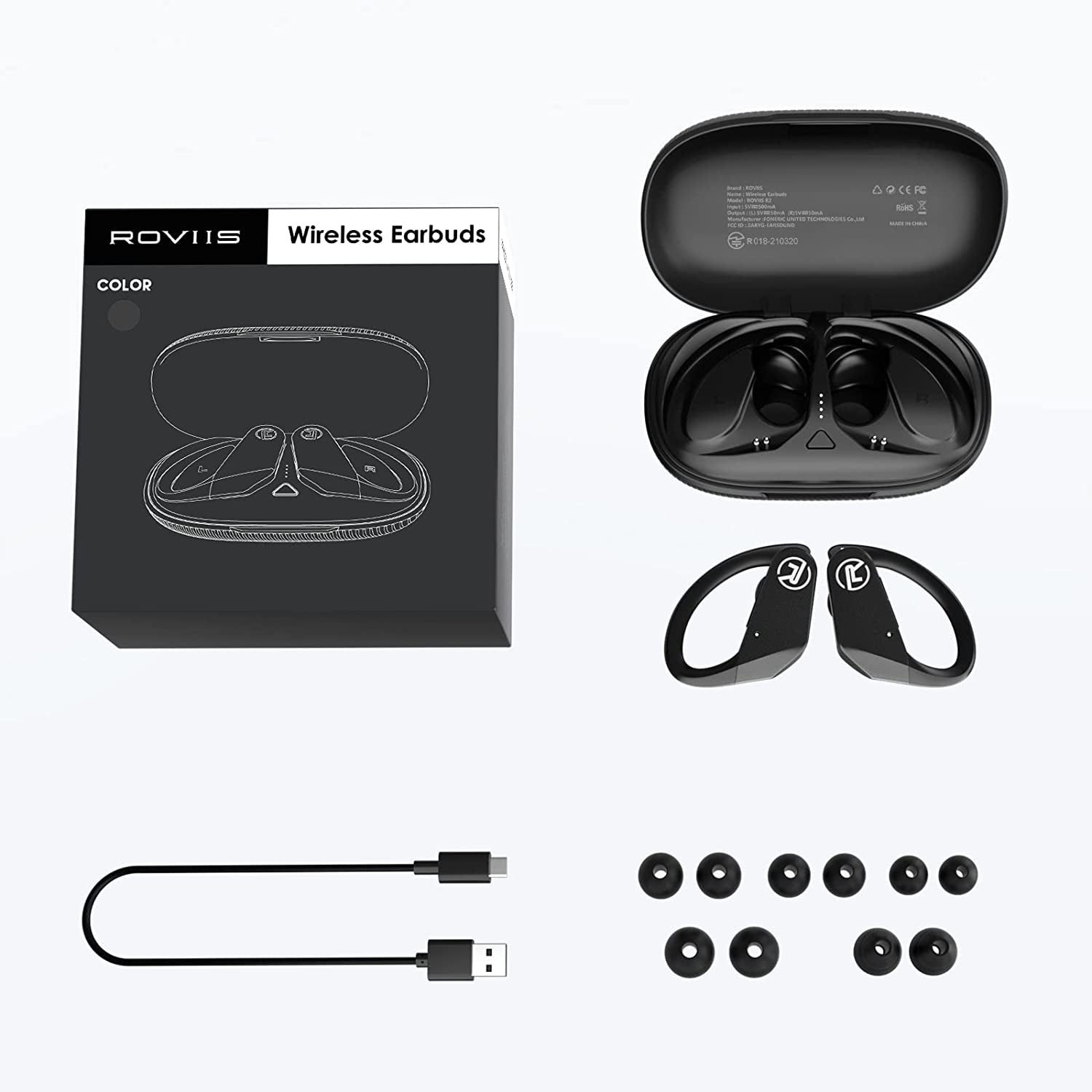Wireless Earbuds Bluetooth 5.3 Earphones IPX7 Sport Earbuds for Running Workout Bass Stereo Headphones with Ear Hook Microphones over Ear Earbuds for iPhone Android, Fast Pair