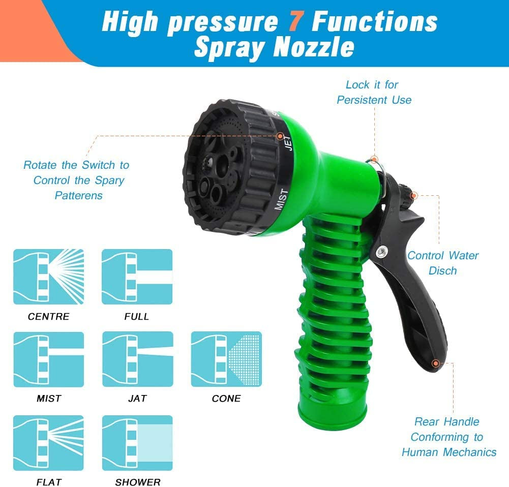 Expandable Garden Hose Lightweight Water Hose with 7 Functions Spray Nozzle,Flexible Gardening Hose Leakproof Double Latex Core Collapsible Hose for Gardening Lawn Washing