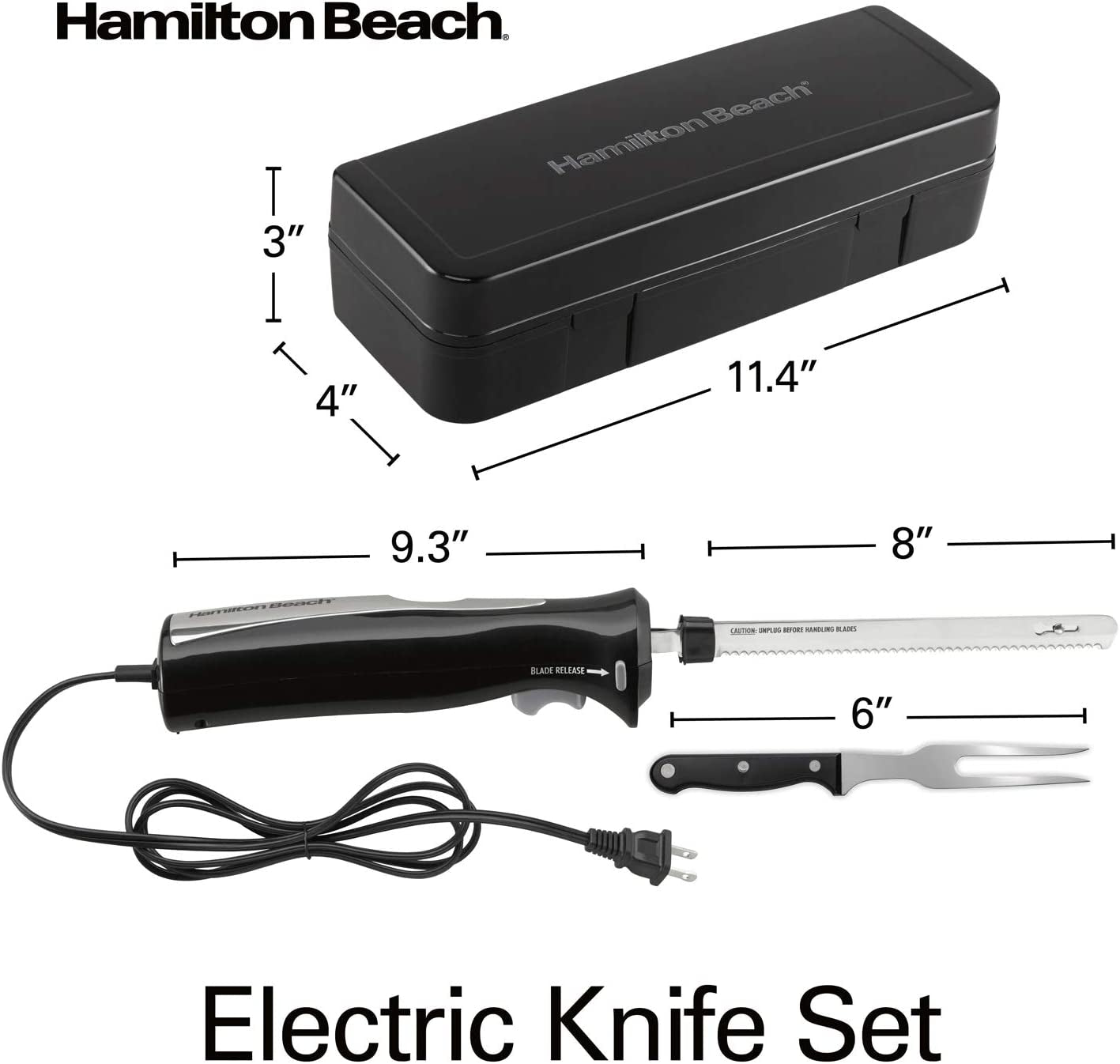 Hamilton Beach Set Electric Carving Knife for Meats, Poultry, Bread, Crafting Foam and More, Storage Case and Serving Fork Included