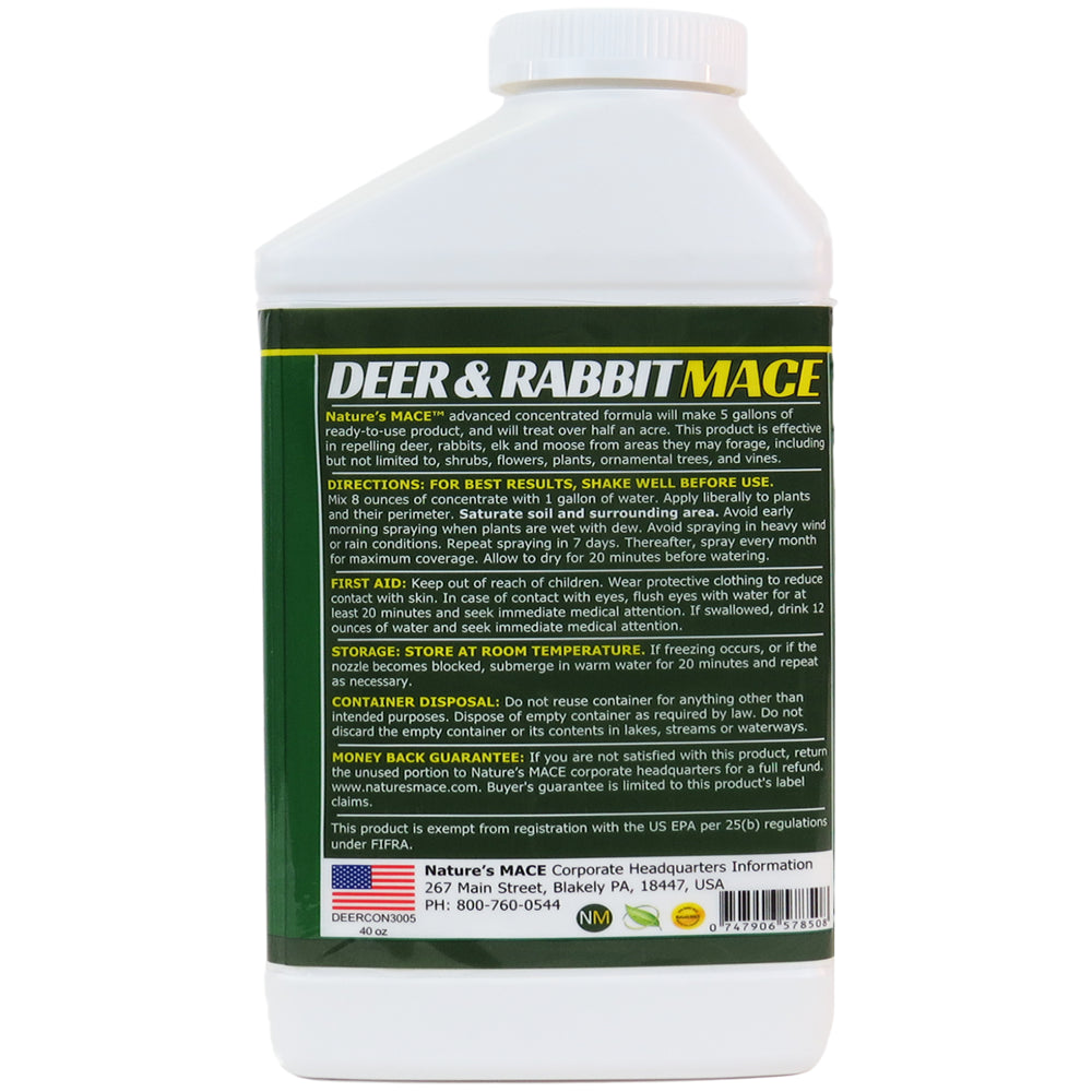 Nature'S MACE Deer and Rabbit MACE | 40 Oz. Concentrate | Deer and Rabbit Repellent | Makes 5 Gallons, Treats 28,000 Sq.Ft