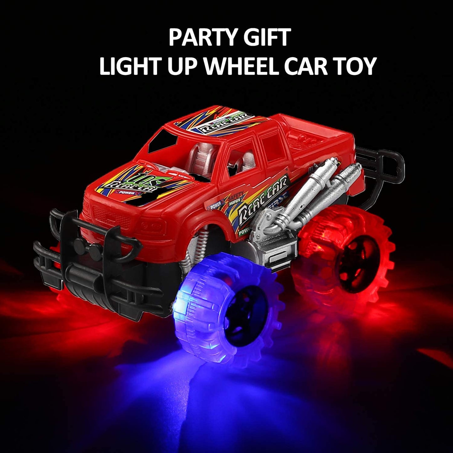 2 Pack Light up Monster Truck Car Toy with Beautiful Flashing LED Tires, Best Birthday Gift for Boy Girl Ages 3+, Push N Go Cars, Friction Toy, Race Truck Car for Kid Party Favors and Daily Play