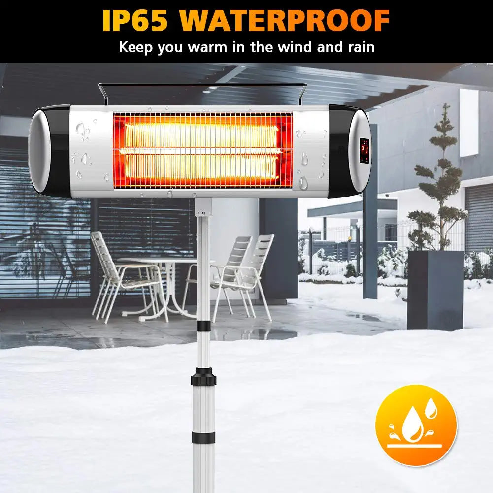 Outdoor Patio Heater, Electric Patio Heater for Instant Heat, 1500W Standing Infrared Heater with Remote, Quiet & 24H Timer, Radiant Heater for Garage Porch Outdoor Use, Tip-Over Protection