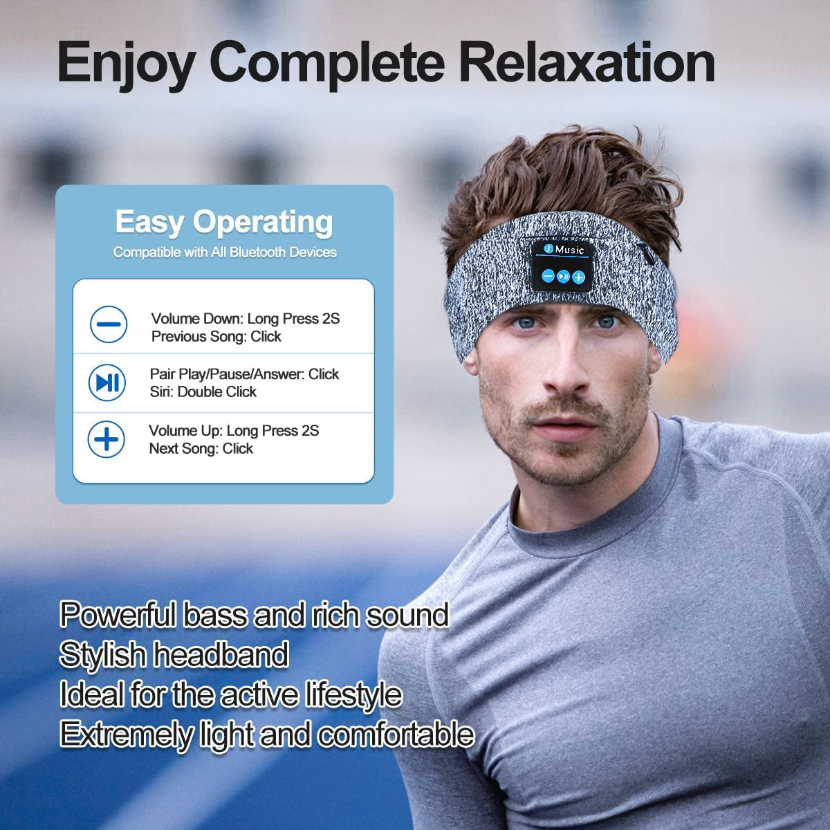 Sleep Headphones Wireless Headband Sports Earphones, Bluetooth Music Earbuds Soft Sleeping Mask Headsets with Ultra-Thin HD Stereo Speaker Perfect for Workout/Yoga/Running/Air Travel/Meditation