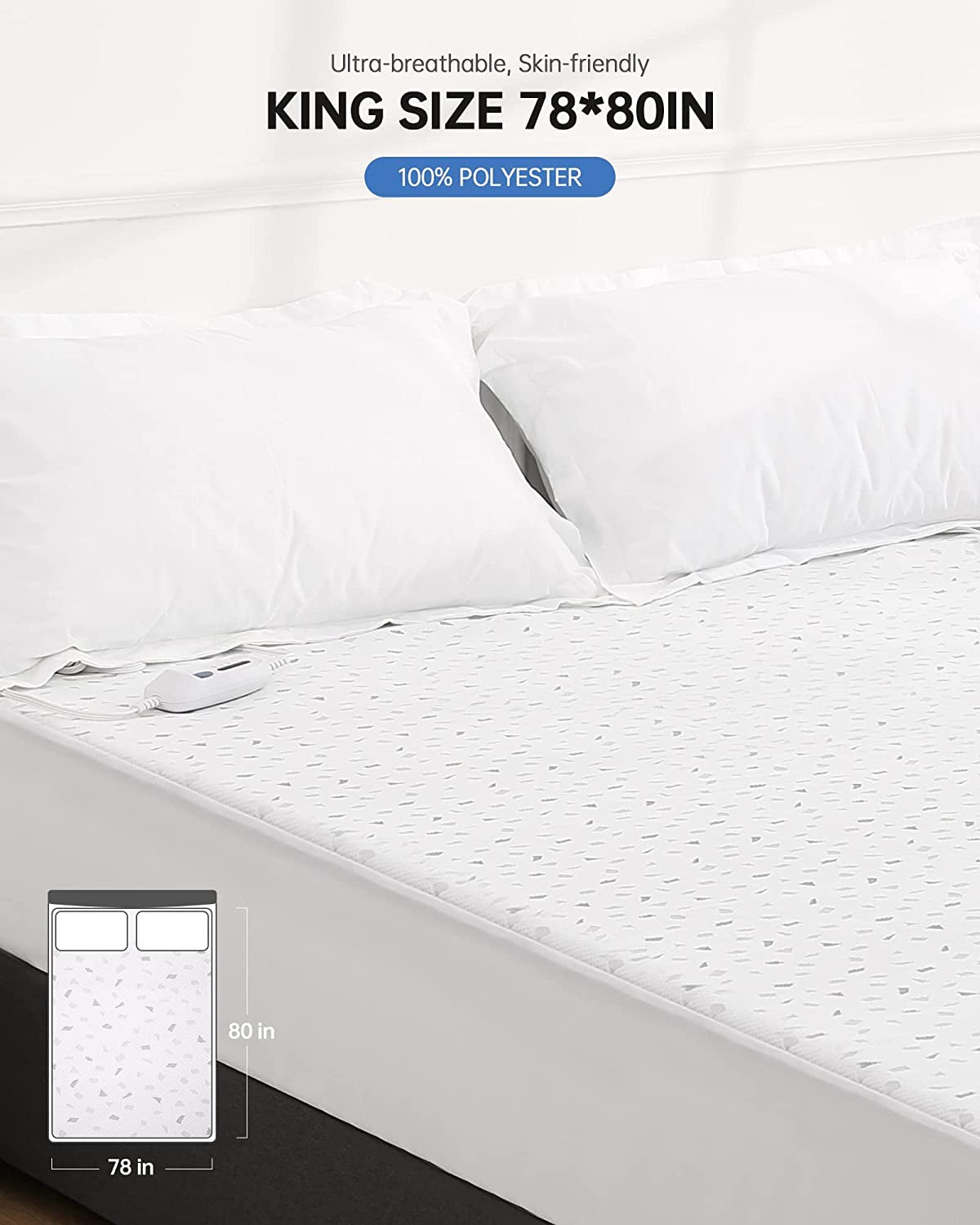 Heated Mattress Pad Underblanket King Size 78" X 80" with Dual Controllers, Electric Bed Warmer Pad with Adjustable 4 Heating Levels, Auto Shut Off, Fit up to 15" Deep Pocket, Washable