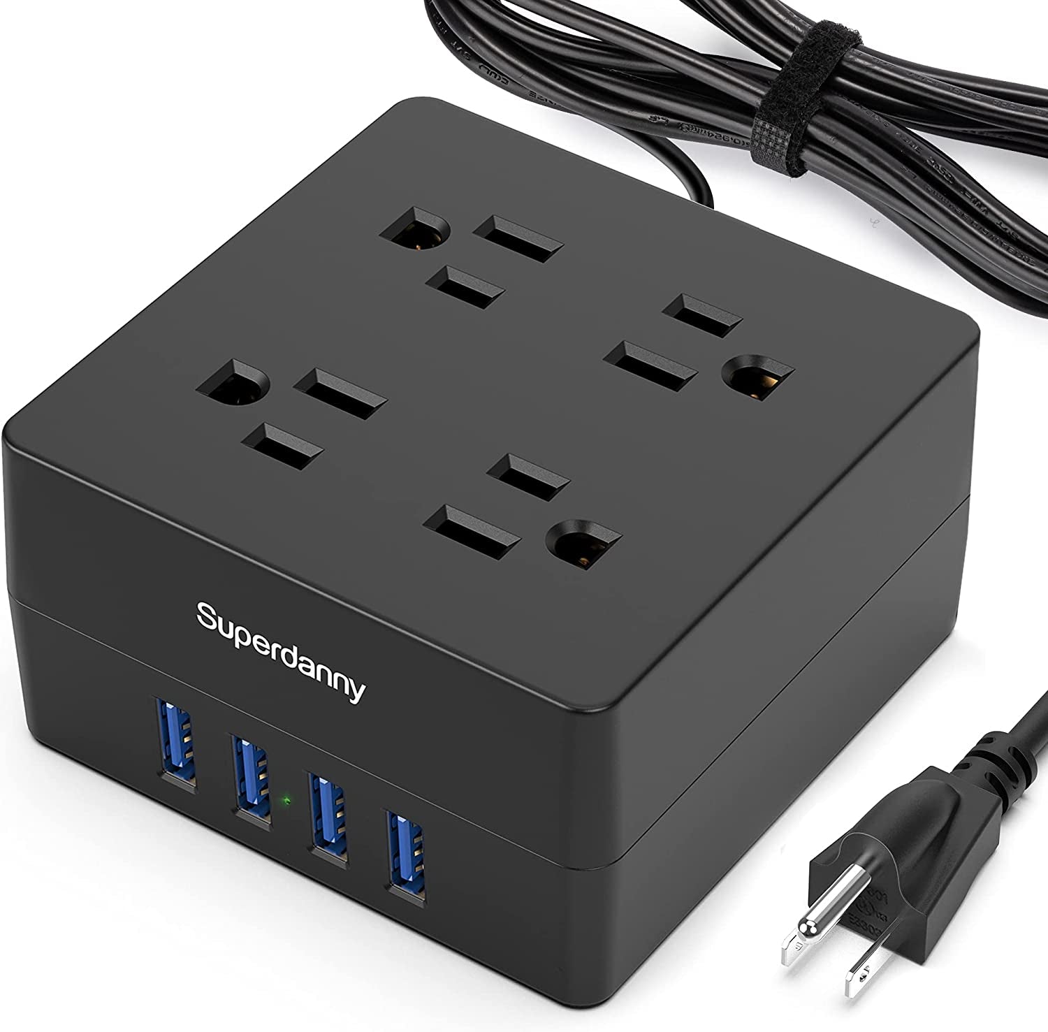 4 Widely Spaced AC Outlets and 4 Smart Charging USB Surge Protector, Desktop Charging Station with Extension Cord for Home, Office, Hotel, Dorm, RV